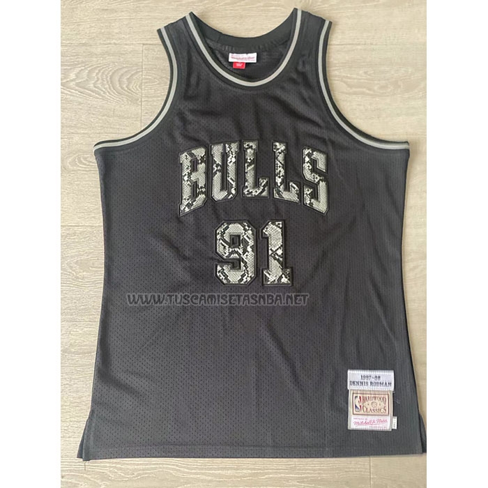 Camiseta Dennis Rodman NO 91 Chicago Bulls Mitchell & Ness 1997-98 Negro